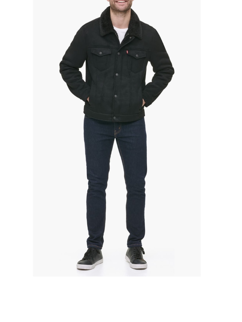 Levi's Men's Sherpa Trucker Jacket Black Denim Button Front Coat Size Large - Picture 7 of 8